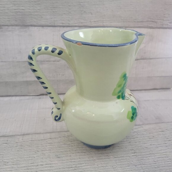 Hand-Painted Ceramic Pitcher With Cottage & Tree Design Italy Signed - Picture 3 of 6